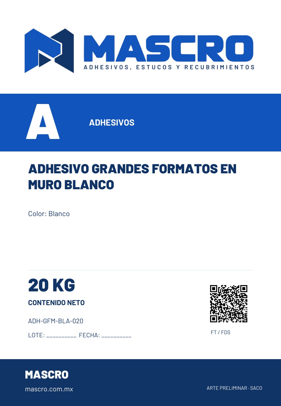 Empaque preliminar de Adhesivo Grandes Formatos en Muro Blanco