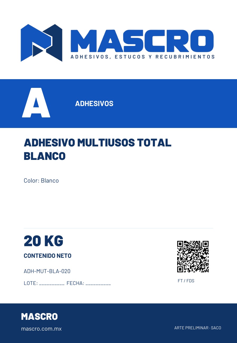 Empaque preliminar de Adhesivo Multiusos Total Blanco