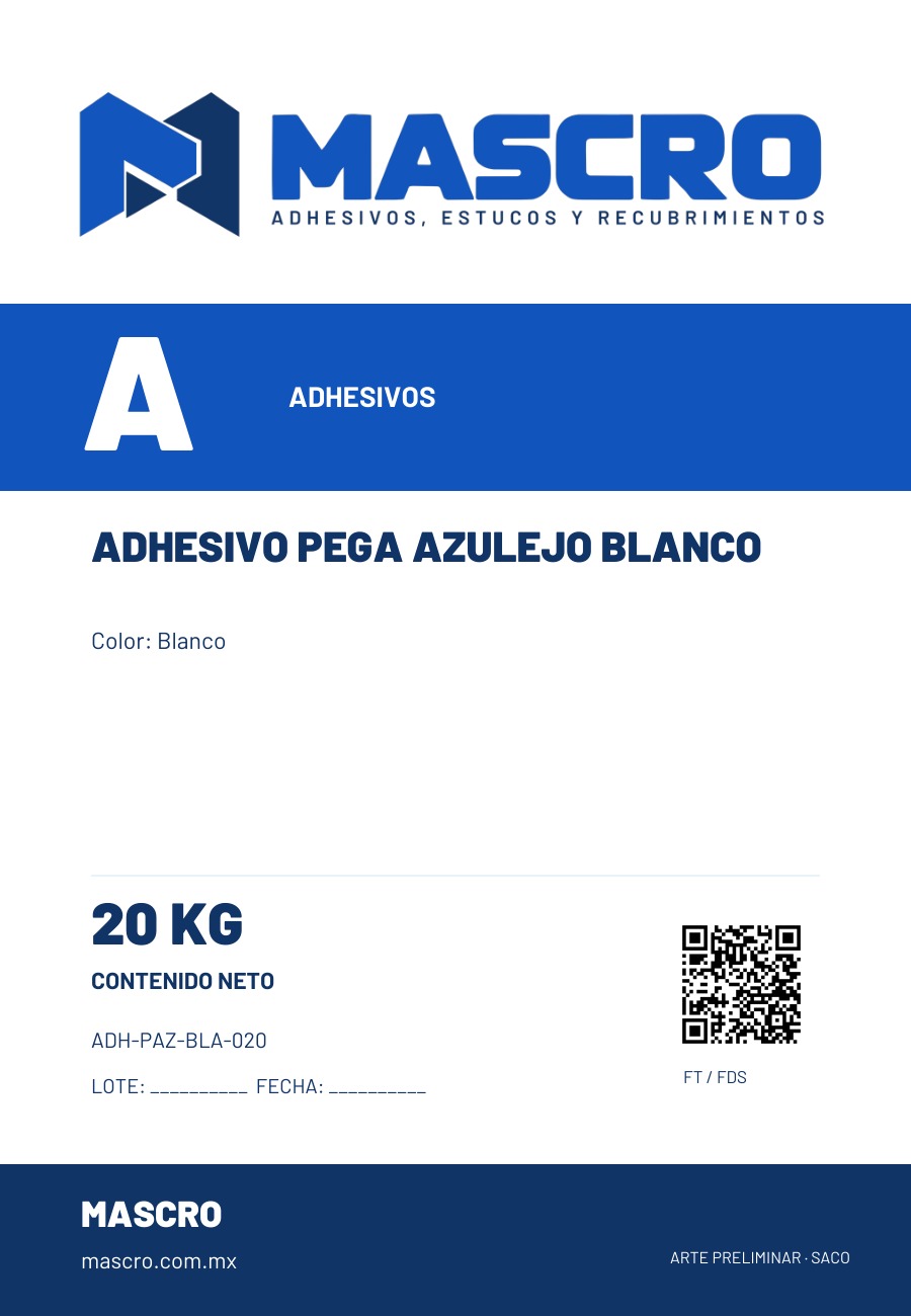 Empaque preliminar de Adhesivo Pega Azulejo Blanco