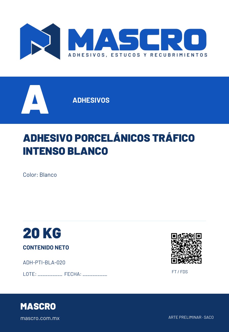 Empaque preliminar de Adhesivo Porcel&aacute;nicos Tr&aacute;fico Intenso Blanco