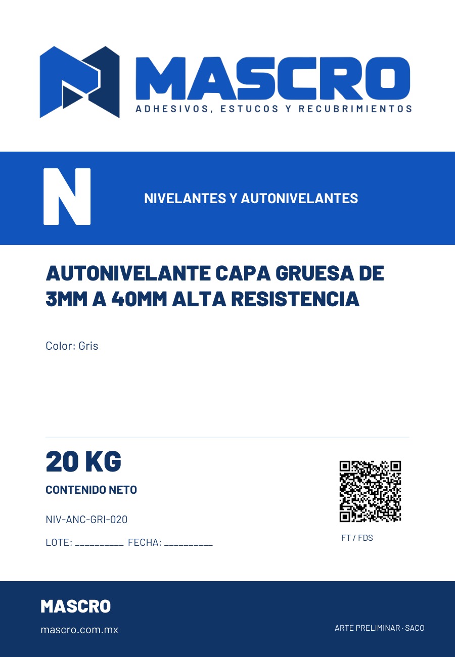 Empaque preliminar de Autonivelante Capa Gruesa De 3mm A 40mm Alta Resistencia