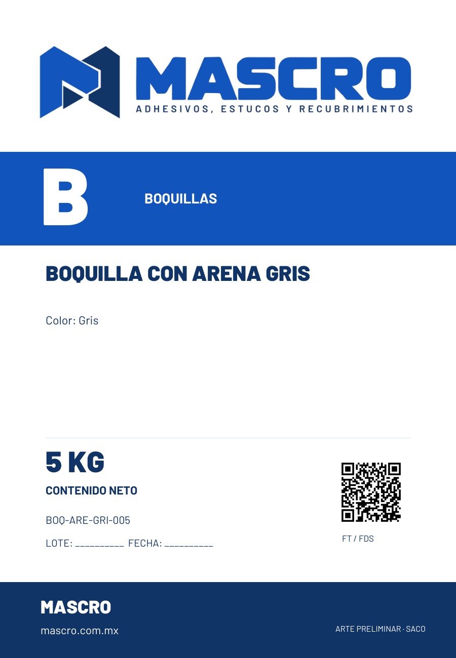 Empaque preliminar de Boquilla Con Arena Gris