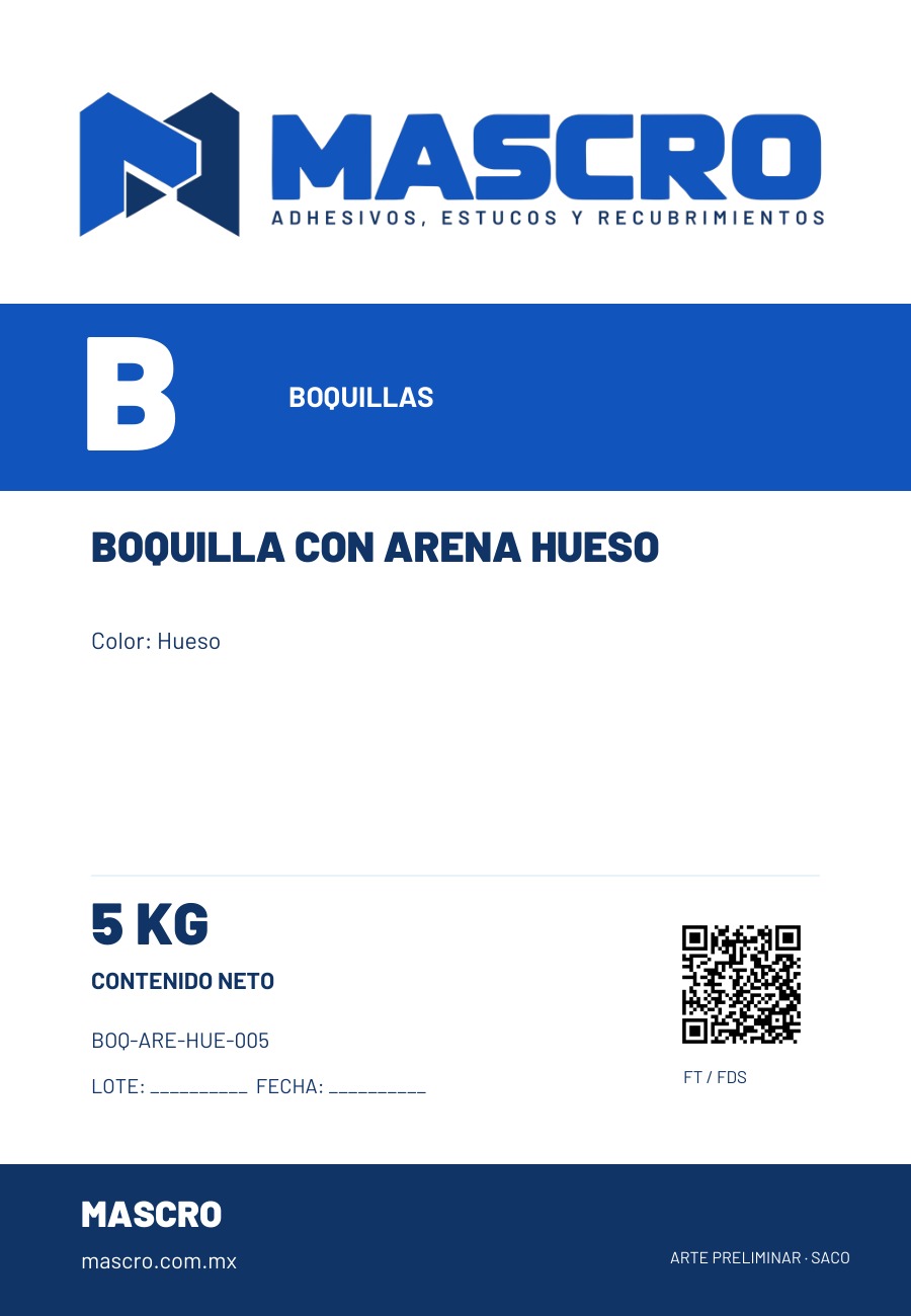 Empaque preliminar de Boquilla Con Arena Hueso