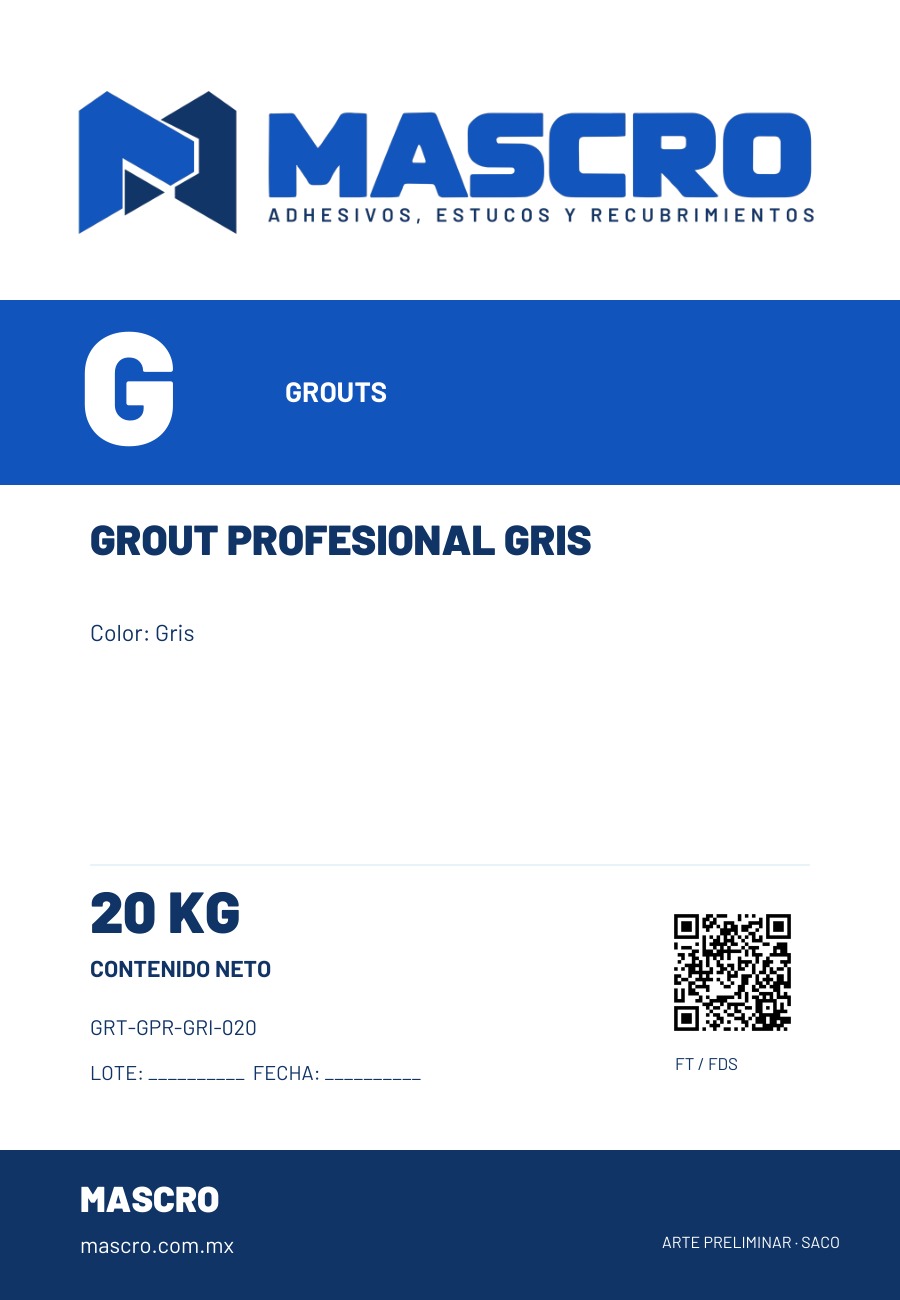Empaque preliminar de Grout Profesional Gris