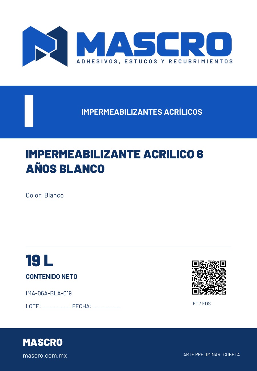 Empaque preliminar de IMPERMEABILIZANTE ACRILICO 6 A&Ntilde;OS BLANCO