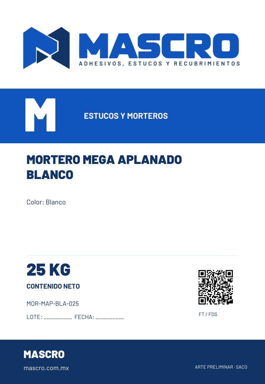 Empaque preliminar de Mortero Mega Aplanado Blanco